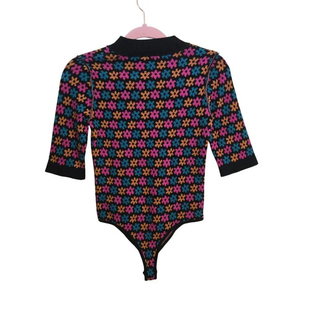 Free People Winter Warmer Bodysuit Black Motif Size XS